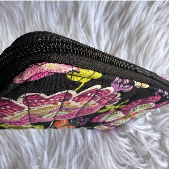 Vera Bradley Wallet Coin Purse Quilted Floral Zip Around Black Pink Green Zip - Picture 9 of 12